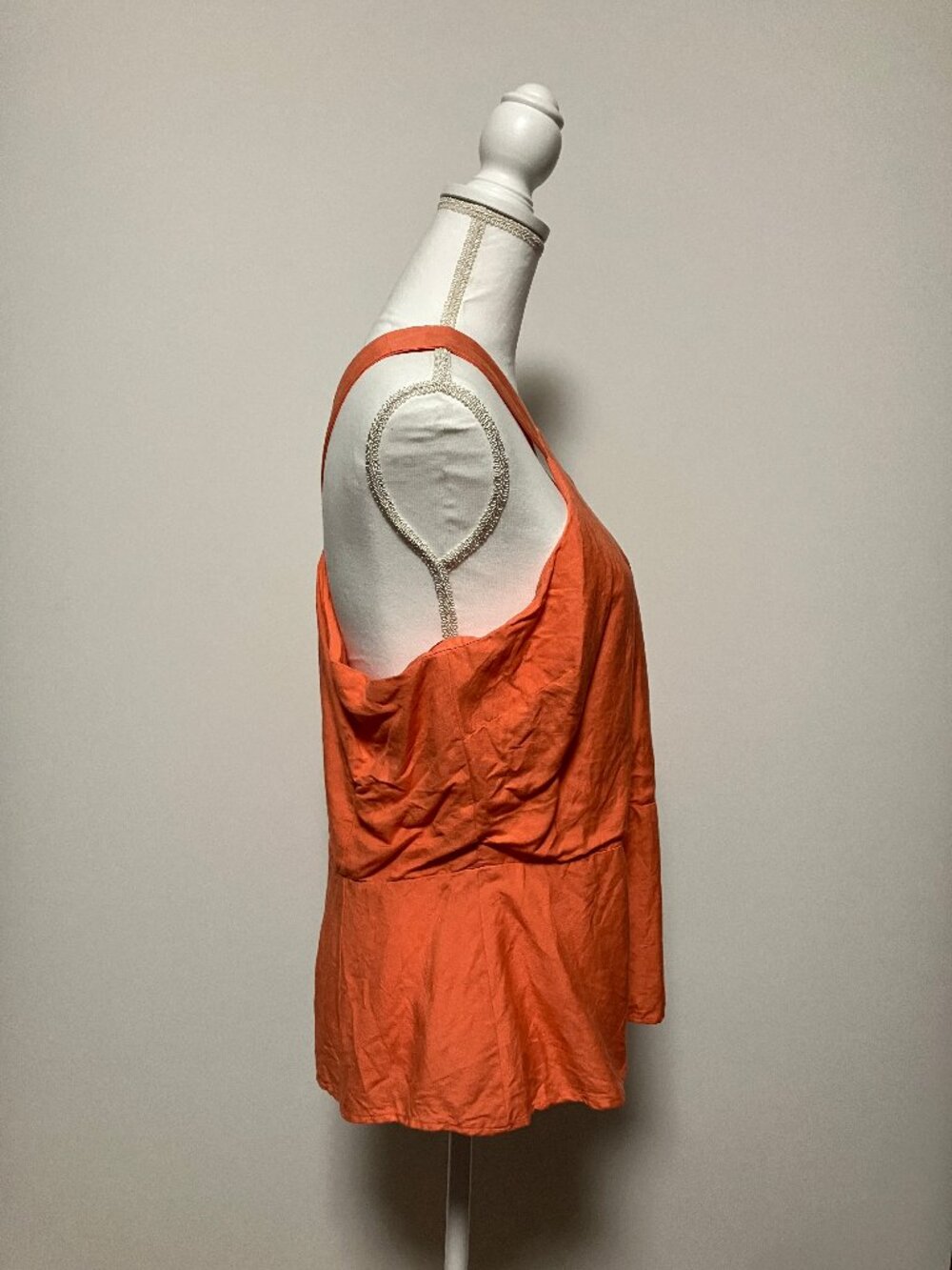 Ann Taylor Factory Orange Linen Criss Cross Halter Peplum Top Blouse, Size 14 - Picture 2 of 8